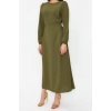 New Regular Casual Daily Aerobin Woven Crew Neck Long Sleeve Shift Maxi Length Hijab Dress