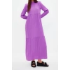 New Comfortable Casual Daily Crinkle Woven Stand Collar Long Sleeve A-Line Maxi Length Hijab Dress