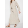 New Regular Casual Daily Seersucker Woven Crew Neck Long Sleeve A-Line Long Length Hijab Dress