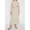 New Regular Casual Daily Seersucker Woven Crew Neck Long Sleeve A-Line Long Length Hijab Dress