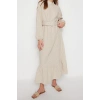 New Regular Casual Daily Seersucker Woven Crew Neck Long Sleeve A-Line Long Length Hijab Dress