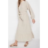 New Regular Casual Daily Seersucker Woven Crew Neck Long Sleeve A-Line Long Length Hijab Dress