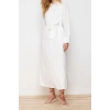 Yeni Regular Casual Günlük Brode Dokuma Gömlek Yaka Uzun Kol Gömlek Elbise Maxi Boy Tesettür Elbise