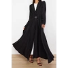 New Regular Daily Linen Look Woven Jacket Collar Long Sleeve A-Line Maxi Length Hijab Dress