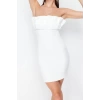 Yeni Fit Düğün Nikah Finike Dokuma Straplez Kolsuz Kol Bodycone Midi Boy Elbise