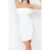 Yeni Fit Düğün Nikah Finike Dokuma Straplez Kolsuz Kol Bodycone Midi Boy Elbise
