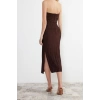 New Fit Graduation Prom Pleated Knit Strapless Sleeveless Bodycone Midi Length Dress