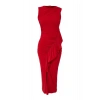 Yeni Fit Mezuniyet Balo Sandy Örme Dik Yaka Kolsuz Kol Bodycone Midi Boy Elbise