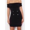 Yeni Fit Mezuniyet Balo Sandy Örme Carmen Yaka Kısa Kol Bodycone Mini Boy Elbise