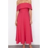 New Fit Graduation Prom Finike Woven Carmen Collar Short Sleeve Skater Midi Length Dress