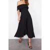 New Fit Graduation Prom Finike Woven Carmen Collar Short Sleeve Skater Midi Length Dress