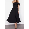 New Fit Graduation Prom Finike Woven Carmen Collar Short Sleeve Skater Midi Length Dress