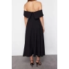 New Fit Graduation Prom Finike Woven Carmen Collar Short Sleeve Skater Midi Length Dress