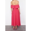 New Fit Graduation Prom Finike Woven Carmen Collar Short Sleeve Skater Midi Length Dress