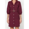 New Regular Casual Daily Gabardine Woven Jacket Collar Three Quarter Sleeve Shirt Dress Mini Length Dress