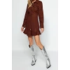 New Fit Day Night Gabardine Woven Shirt Collar Long Sleeve Shirt Dress Mini Length Dress