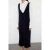New Regular Casual Daily Full Needle Knitwear V Neck Long Sleeve Shift Maxi Length Dress