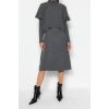 New Oversize Casual Daily Crepe Knitwear Stand Collar Long Sleeve Shift Midi Length Dress