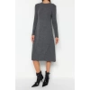 New Oversize Casual Daily Crepe Knitwear Stand Collar Long Sleeve Shift Midi Length Dress