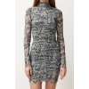 New Slim Day Night Tulle Knitted Stand Collar Long Sleeve Bodycon Mini Dress