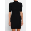 New Fit Casual Daily Single Plate Knitwear Stand Collar Short Sleeve Shift Mini Length Dress
