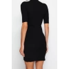 New Fit Casual Daily Single Plate Knitwear Stand Collar Short Sleeve Shift Mini Length Dress