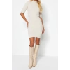 New Fit Casual Daily Single Plate Knitwear Stand Collar Short Sleeve Shift Mini Length Dress
