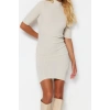 New Fit Casual Daily Single Plate Knitwear Stand Collar Short Sleeve Shift Mini Length Dress