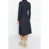 New Regular Casual Daily Selanik Knitted Stand Collar Long Sleeve A-Line Midi Length Dress