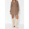 New Regular Business Tweed Woven Jacket Collar Long Sleeve Jacket Dress Mini Length Dress
