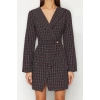 New Regular Business Tweed Woven Jacket Collar Long Sleeve Jacket Dress Mini Length Dress