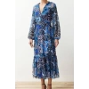 New Regular Day Night Chiffon Woven V Neck Long Sleeve A-Line Midi Length Dress
