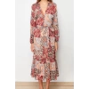 New Regular Day Night Chiffon Woven V Neck Long Sleeve A-Line Midi Length Dress