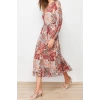 New Regular Day Night Chiffon Woven V Neck Long Sleeve A-Line Midi Length Dress