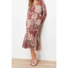 New Regular Day Night Chiffon Woven V Neck Long Sleeve A-Line Midi Length Dress