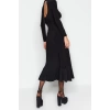 New Slim Day Night Thick Sandy Knitted Stand Collar Long Sleeve Ruffle Skirt Maxi Length Dress