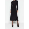New Slim Day Night Thick Sandy Knitted Stand Collar Long Sleeve Ruffle Skirt Maxi Length Dress