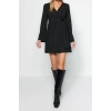 New Regular Day Night Finike Woven Double Breasted Long Sleeve Double Breasted Mini Length Dress