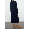 New Regular Casual Daily Single Plate Knitwear Polo Collar Long Sleeve Shift Midi Length Dress
