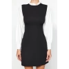 New Regular Business Finike Woven Stand Collar Long Sleeve A-Line Mini Length Dress