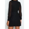 New Regular Business Tweed Woven V Neck Long Sleeve Jacket Dress Mini Length Dress
