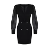 New Regular Business Tweed Woven V Neck Long Sleeve Jacket Dress Mini Length Dress