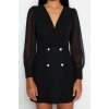 New Regular Business Tweed Woven V Neck Long Sleeve Jacket Dress Mini Length Dress