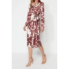 New Regular Day Night Satin Woven Jacket Collar Long Sleeve Double Breasted Midi Length Dress