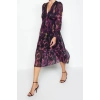 New Regular Day Night Chiffon Woven V Neck Long Sleeve A-Line Midi Length Dress