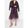 New Regular Day Night Chiffon Woven V Neck Long Sleeve A-Line Midi Length Dress