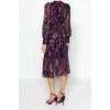 New Regular Day Night Chiffon Woven V Neck Long Sleeve A-Line Midi Length Dress