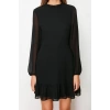 New Regular Day Night Chiffon Woven Stand Collar Long Sleeve A-Line Mini Length Dress