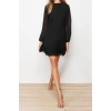 New Regular Day Night Chiffon Woven Stand Collar Long Sleeve A-Line Mini Length Dress