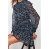 New Regular Day Night Chiffon Woven Stand Collar Long Sleeve A-Line Mini Length Dress